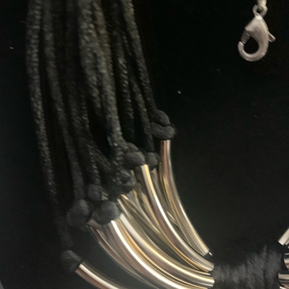 J#7 Classy Silver Necklace with Satin Cords and Silver/Gold Black Bracelet. - Picture 4 of 8